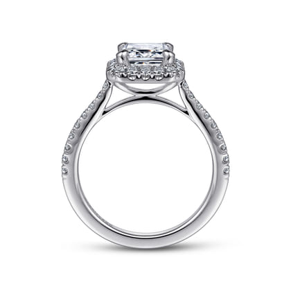 Idina - 14K White Gold Halo Emerald Cut Diamond Engagement Ring