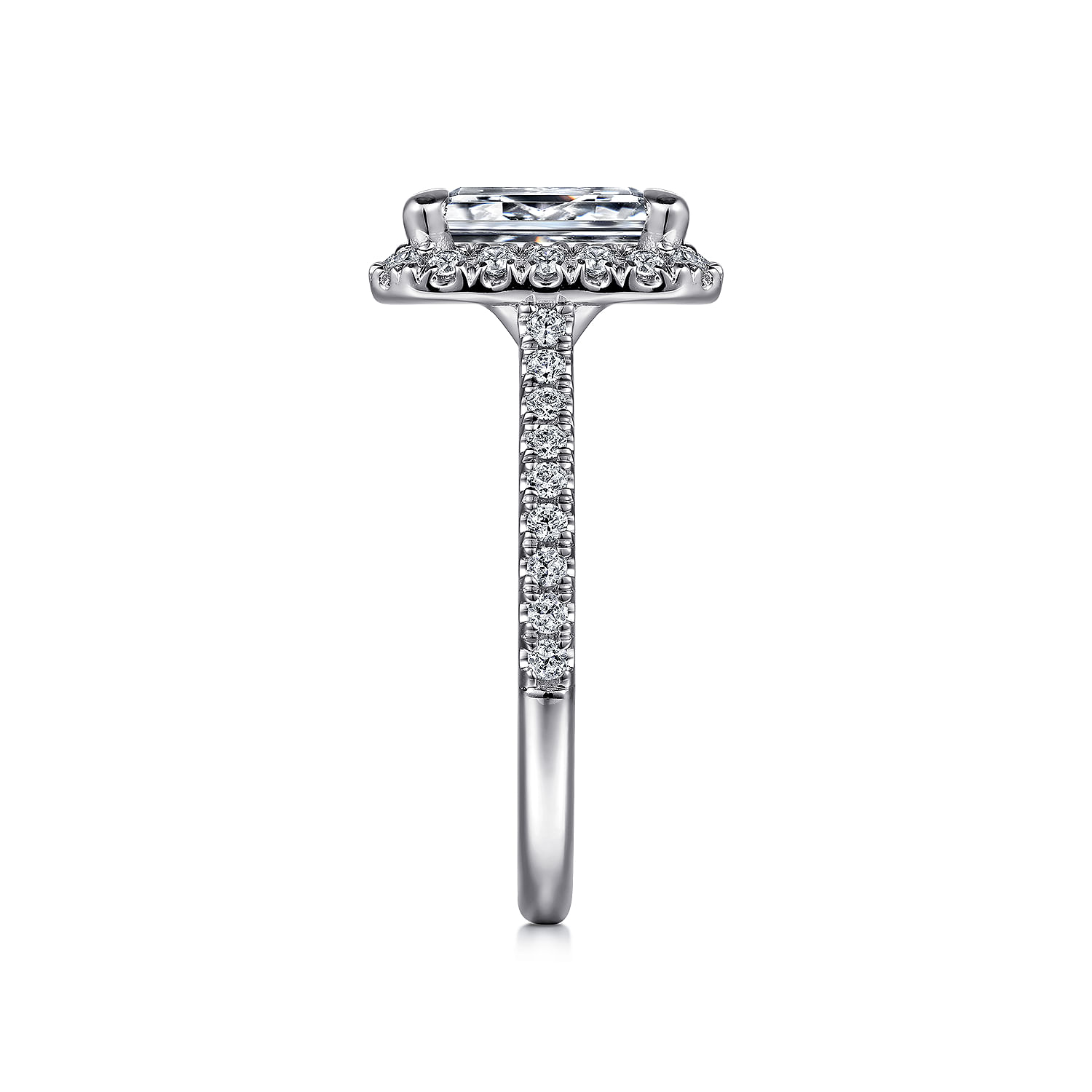 Idina - 14K White Gold Halo Emerald Cut Diamond Engagement Ring