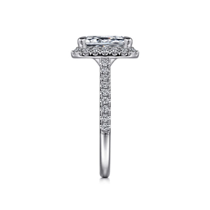 Idina - 14K White Gold Halo Emerald Cut Diamond Engagement Ring