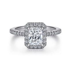 Idina - 14K White Gold Halo Rectangular Radiant Cut Diamond Engagement Ring