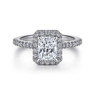 Idina - 14K White Gold Halo Rectangular Radiant Cut Diamond Engagement Ring