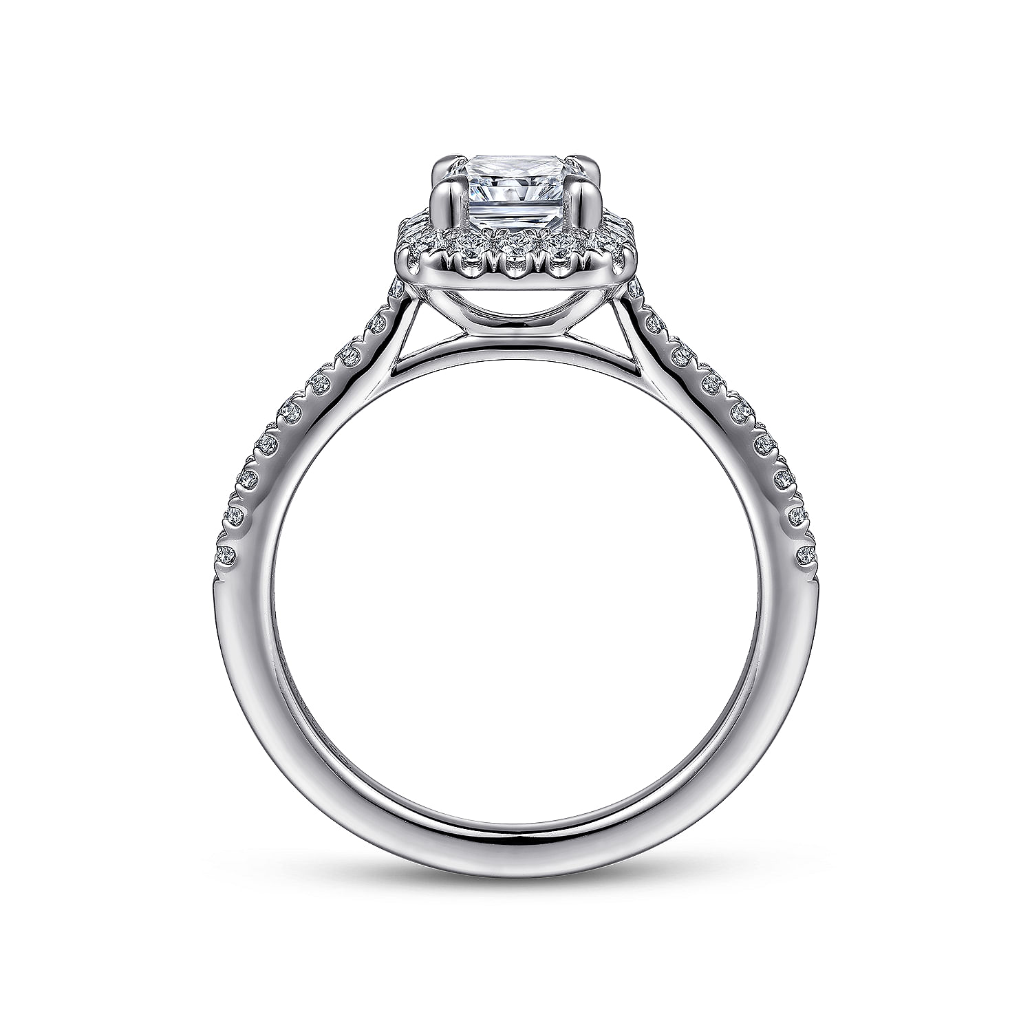 Idina - 14K White Gold Halo Rectangular Radiant Cut Diamond Engagement Ring