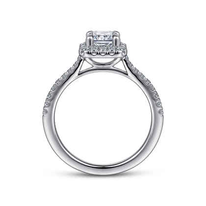Idina - 14K White Gold Halo Rectangular Radiant Cut Diamond Engagement Ring