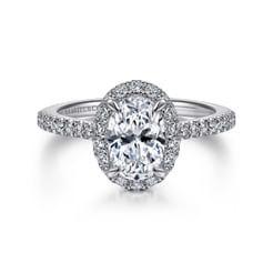14K White Gold Oval Halo Diamond Engagement Ring