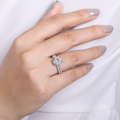 Idina - 14K White Gold Oval Halo Diamond Engagement Ring