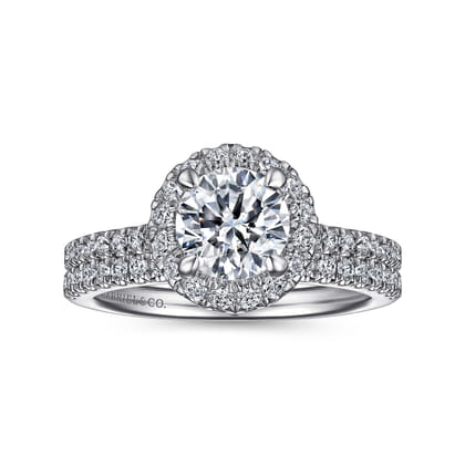 Idina - 14K White Gold Round Halo Diamond Engagement Ring
