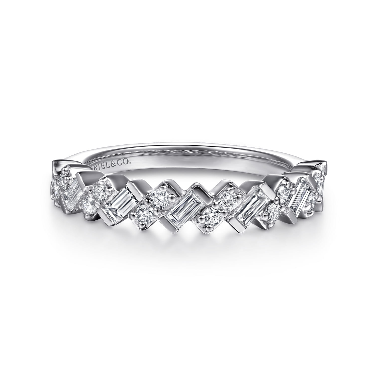 Straight Wedding Ring in 14k White Gold with Baguette Natural Diamond at Gabriel & Co. - Shot 1