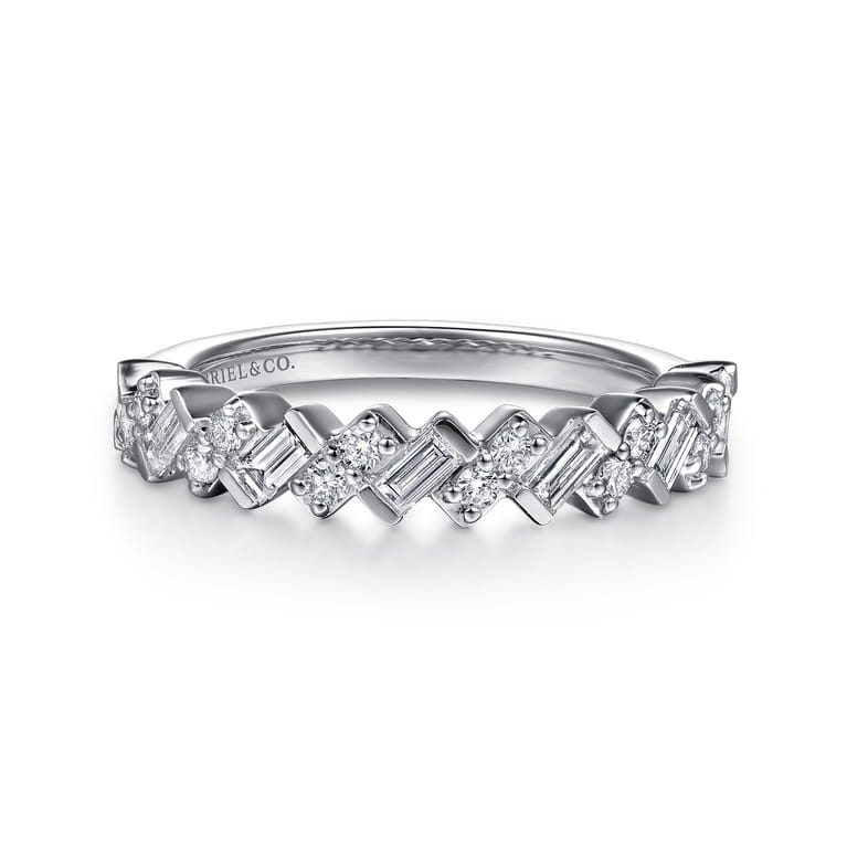 Straight Wedding Ring in 14k White Gold with Baguette Natural Diamond at Gabriel & Co. - Shot 1