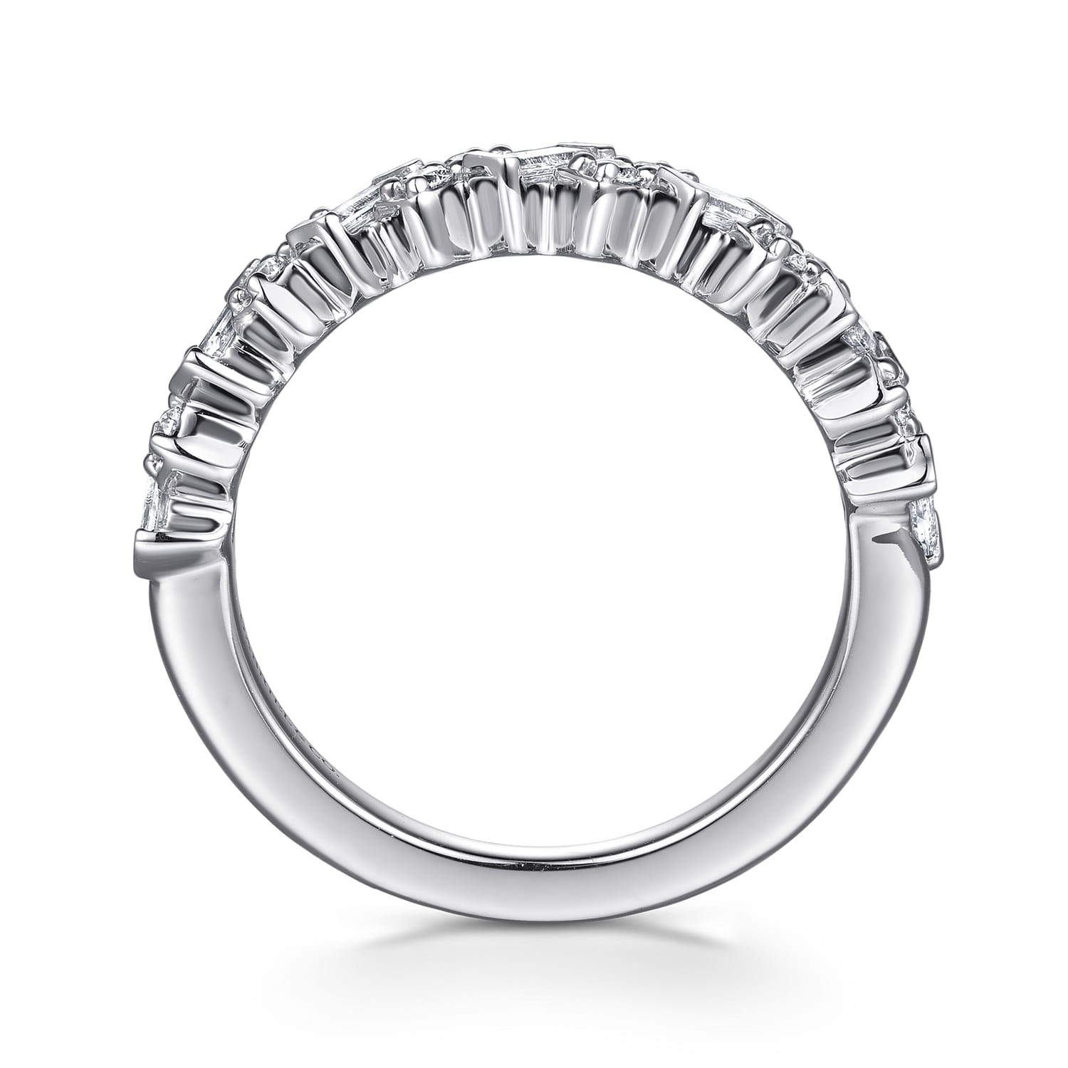 Straight Wedding Ring in 14k White Gold with Baguette Natural Diamond at Gabriel & Co. - Shot 2