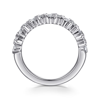 Ilana - 14K White Gold Beads Setting Baguette and Round Diamond Anniversary Band