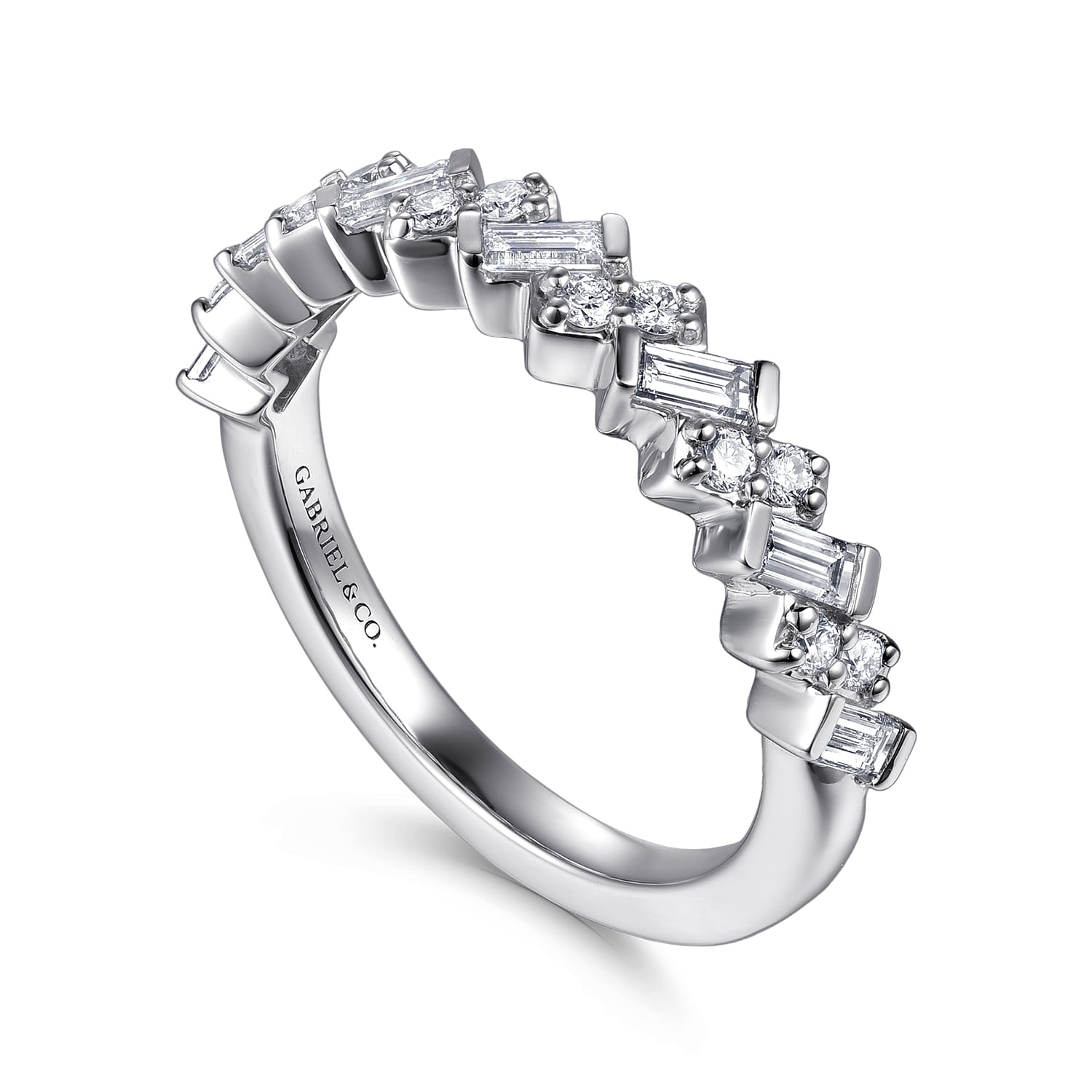 Straight Wedding Ring in 14k White Gold with Baguette Natural Diamond at Gabriel & Co. - Shot 3