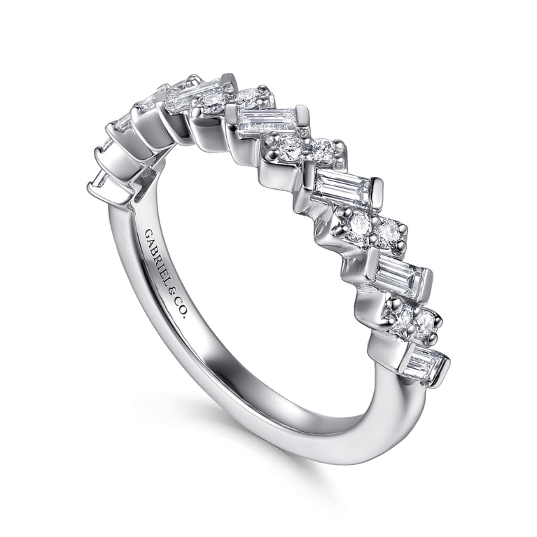 Straight Wedding Ring in 14k White Gold with Baguette Natural Diamond at Gabriel & Co. - Shot 3