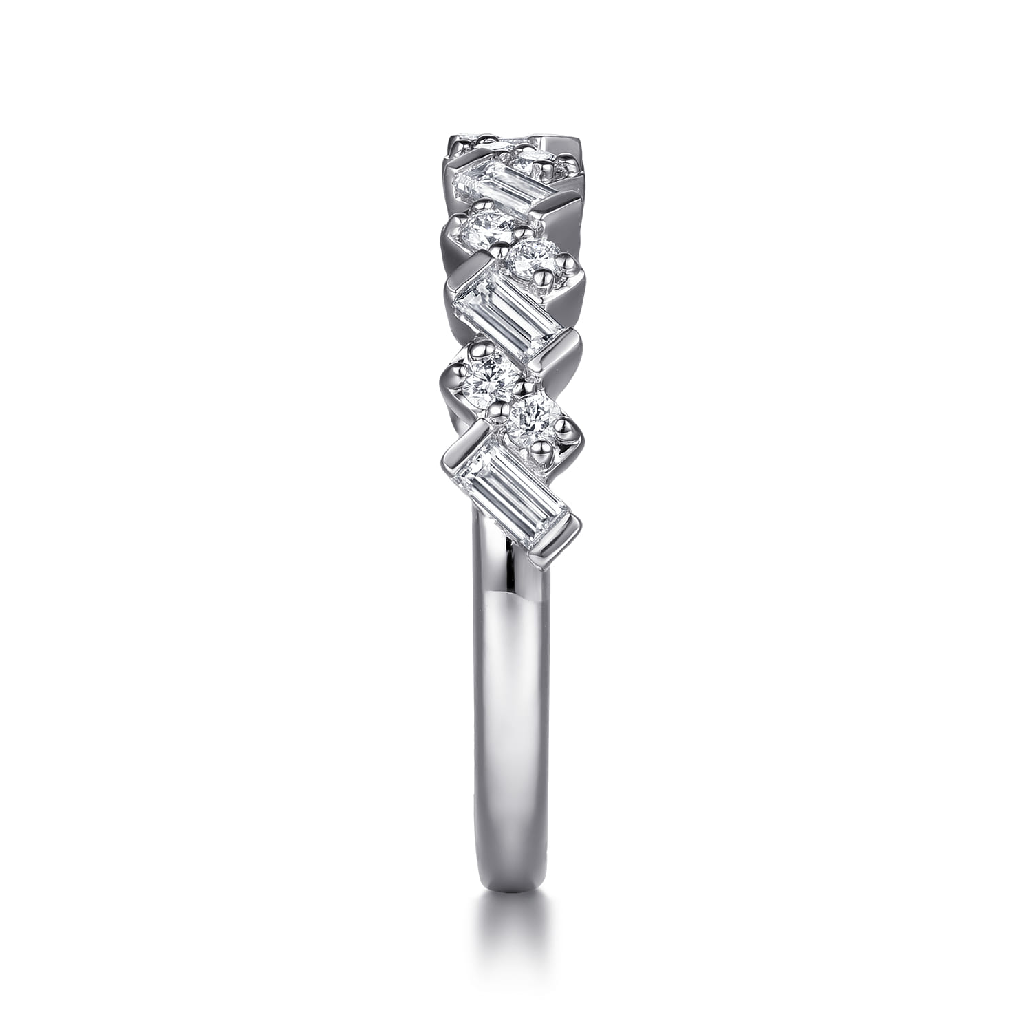 Straight Wedding Ring in 14k White Gold with Baguette Natural Diamond at Gabriel & Co. - Shot 4