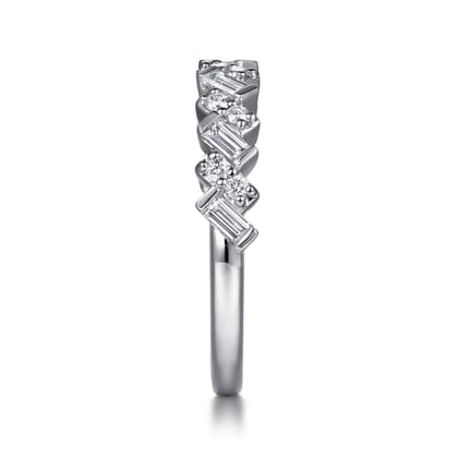 Ilana - 14K White Gold Beads Setting Baguette and Round Diamond Anniversary Band