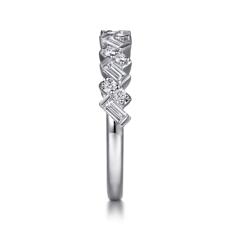 Straight Wedding Ring in 14k White Gold with Baguette Natural Diamond at Gabriel & Co. - Shot 4