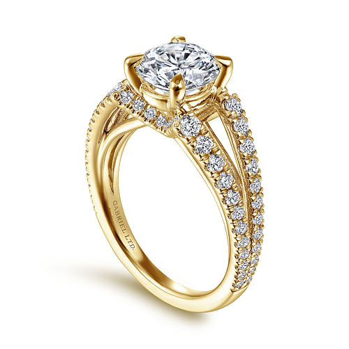 Ilaria - 18K Yellow Gold Round Diamond Split Shank Engagement Ring - 0.75 ct - Shot 3