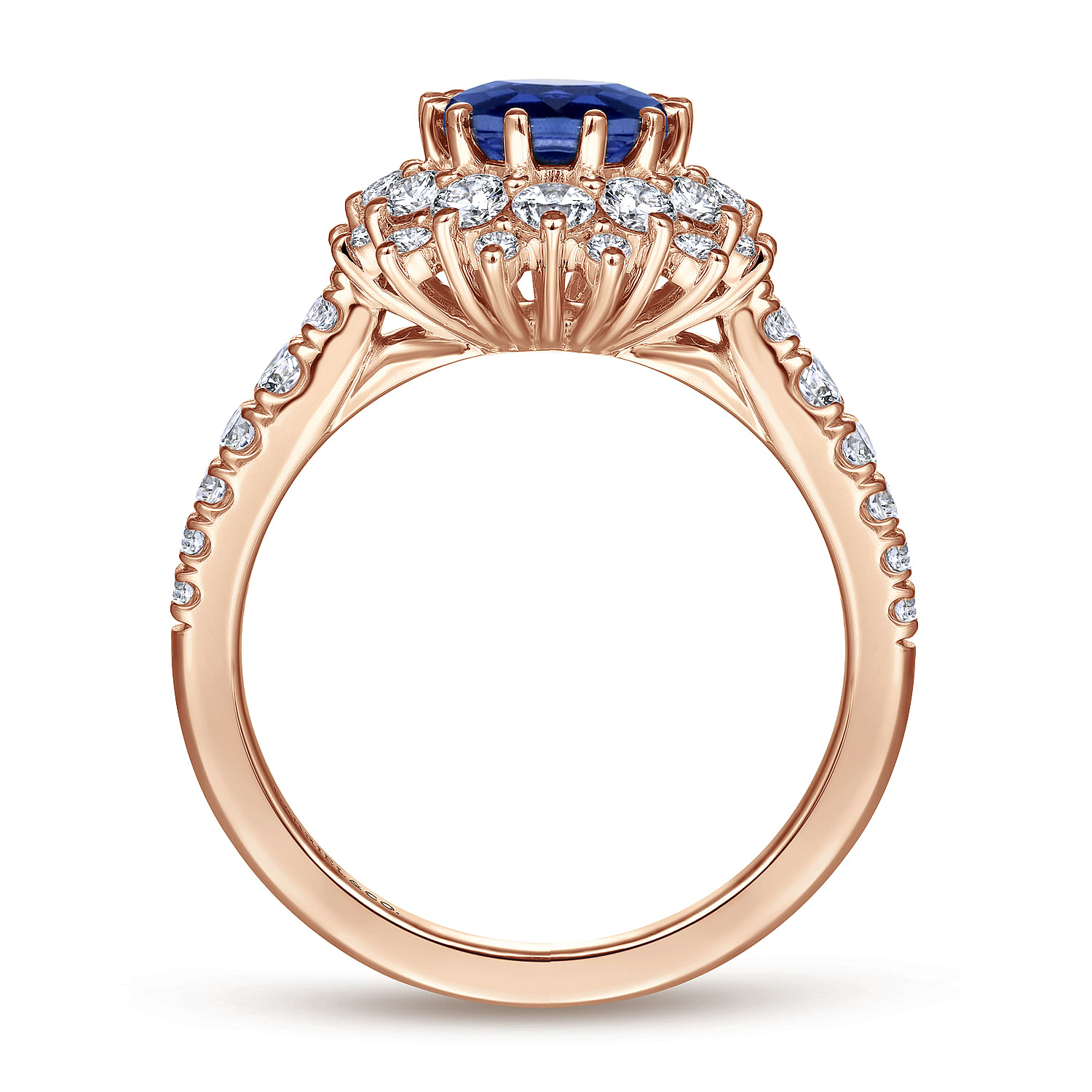Imani - 14K Rose Gold Oval Halo Diamond and Sapphire Engagement Ring - 0.83 ct - Shot 2