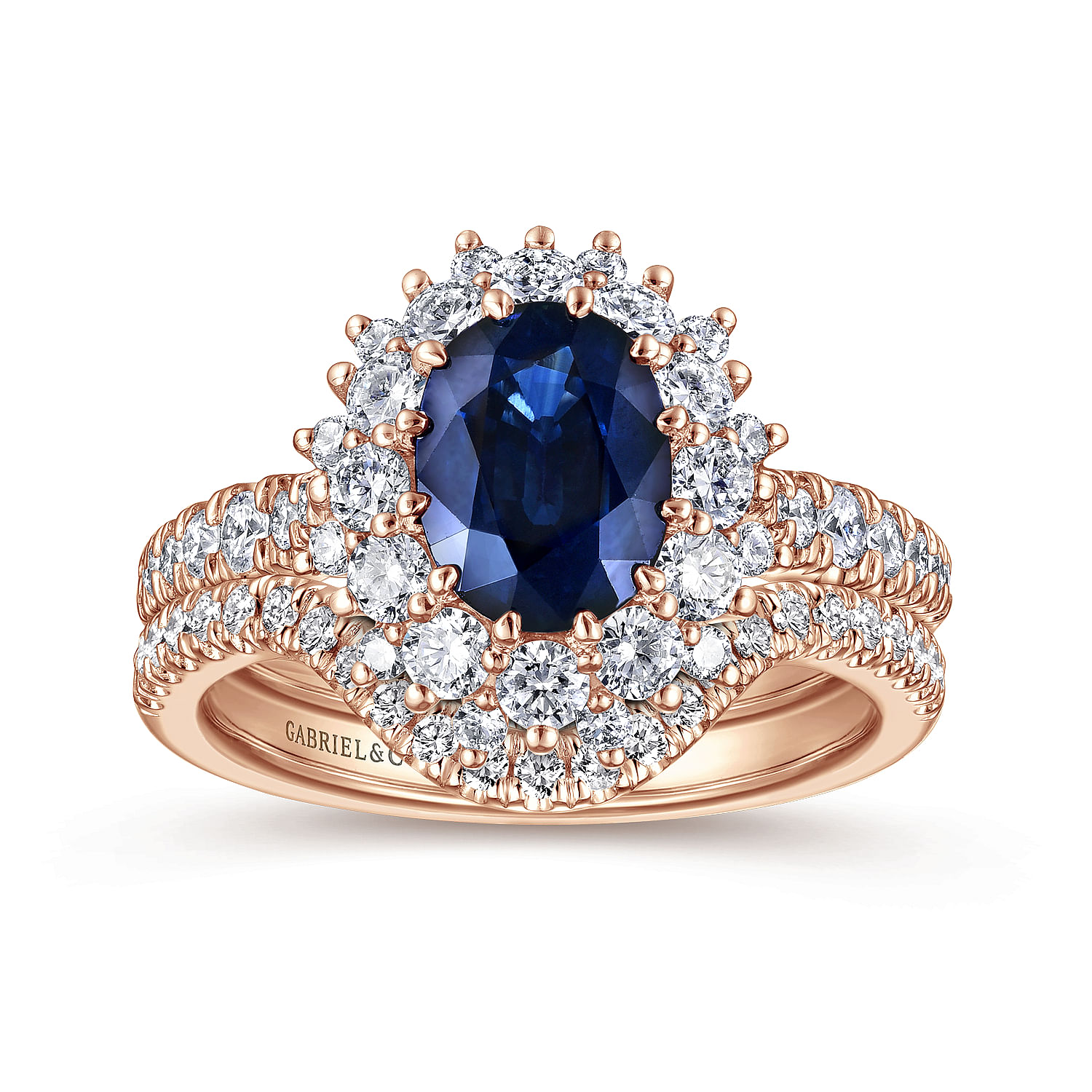 Imani - 14K Rose Gold Oval Halo Diamond and Sapphire Engagement Ring - 0.83 ct - Shot 3