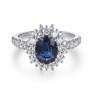 Imani - 14K White Gold Oval Halo Sapphire and Diamond Engagement Ring