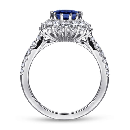 Imani - 14K White Gold Oval Halo Sapphire and Diamond Engagement Ring