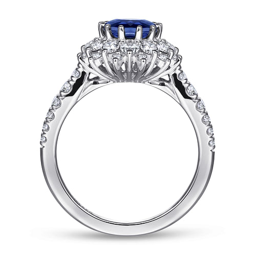 Imani - 14K White Gold Oval Halo Sapphire and Diamond Engagement Ring - 0.83 ct - Shot 2
