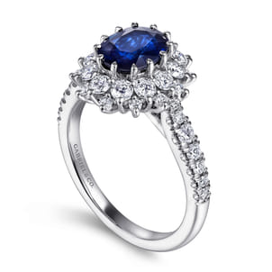Imani - 14K White Gold Oval Halo Sapphire and Diamond Engagement Ring