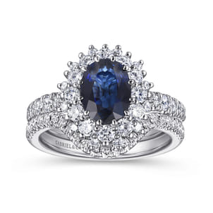 Imani - 14K White Gold Oval Halo Sapphire and Diamond Engagement Ring