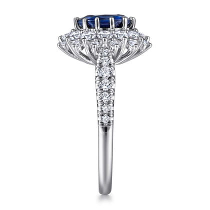 Imani - 14K White Gold Oval Halo Sapphire and Diamond Engagement Ring