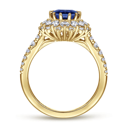 Imani - 14K Yellow Gold Oval Halo Sapphire and Diamond Engagement Ring