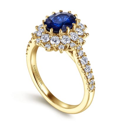 Imani - 14K Yellow Gold Oval Halo Sapphire and Diamond Engagement Ring