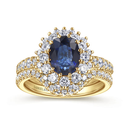 Imani - 14K Yellow Gold Oval Halo Sapphire and Diamond Engagement Ring