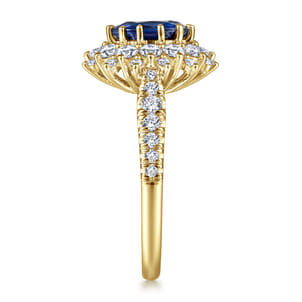Imani - 14K Yellow Gold Oval Halo Sapphire and Diamond Engagement Ring