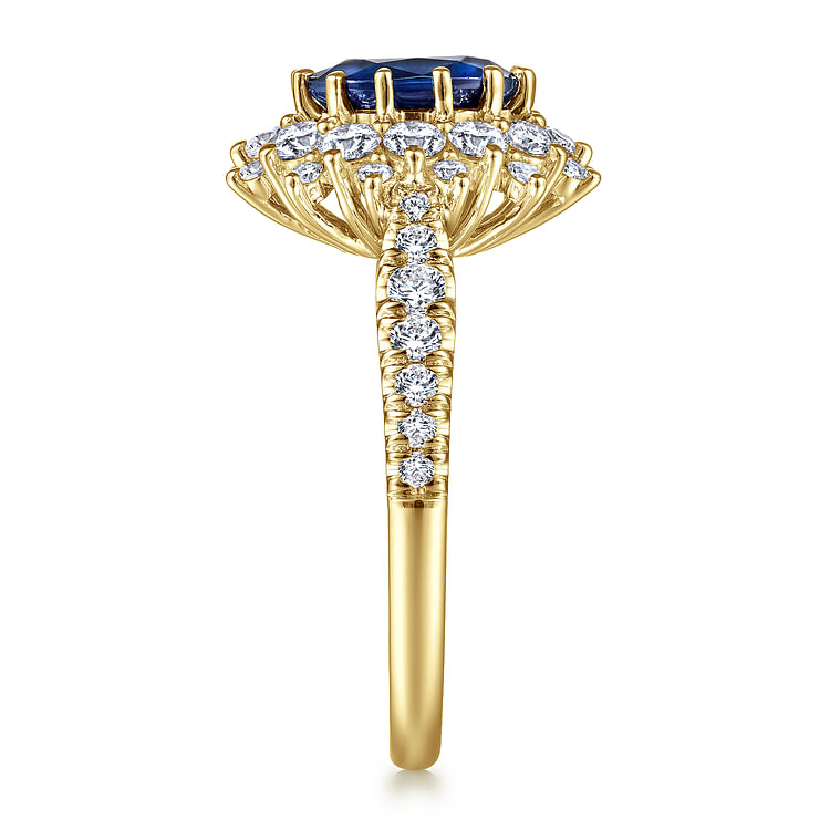Imani - 14K Yellow Gold Oval Halo Sapphire and Diamond Engagement Ring