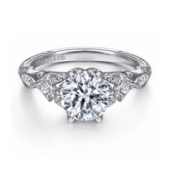 Indira - Vintage Inspired 14K White Gold Round Diamond Engagement Ring