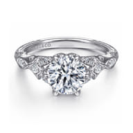 Indira - Vintage Inspired 14K White Gold Round Diamond Engagement Ring