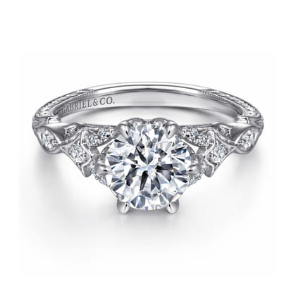 Indira - Vintage Inspired 14K White Gold Round Diamond Engagement Ring