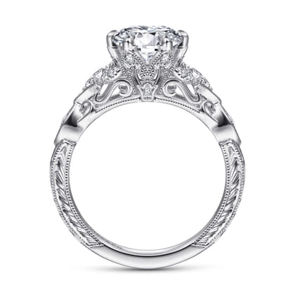 Indira - Vintage Inspired 14K White Gold Round Diamond Engagement Ring