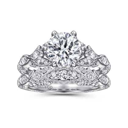 Indira - Vintage Inspired 14K White Gold Round Diamond Engagement Ring