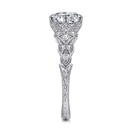 Indira - Vintage Inspired 14K White Gold Round Diamond Engagement Ring