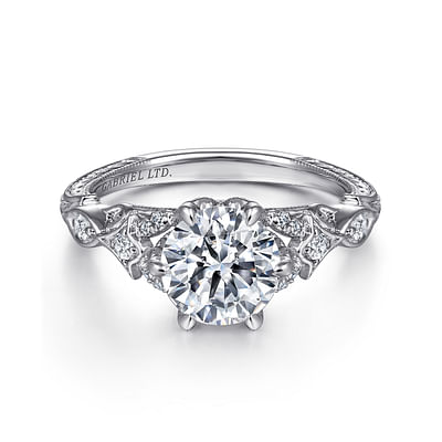 Indira - Vintage Inspired 18K White Gold Round Diamond Engagement Ring