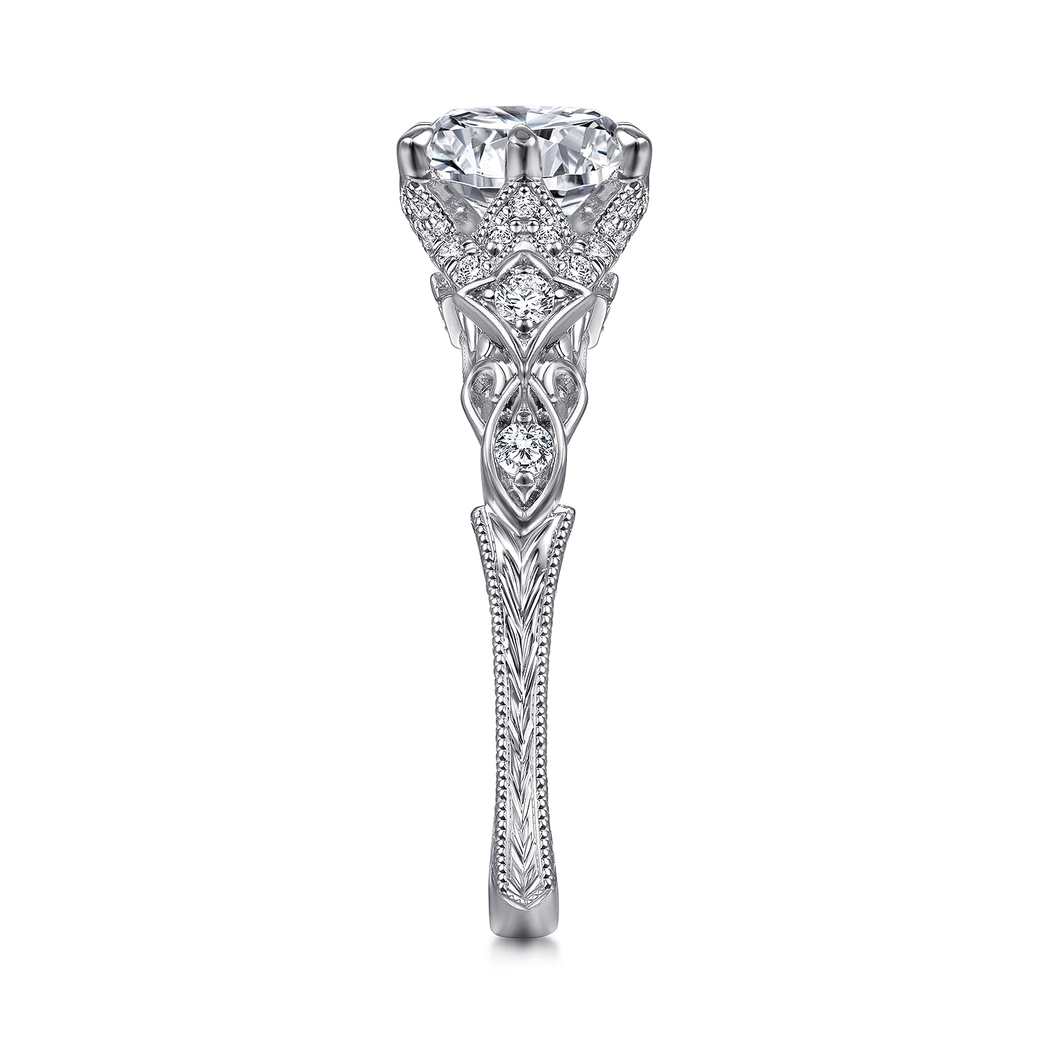 Indira - Vintage Inspired 18K White Gold Round Diamond Engagement Ring