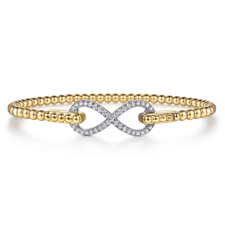 Infinity - 14K White and Yellow Gold Bujukan Diamond Infinity Bangle Bracelet - 0.3 ct - Shot 1