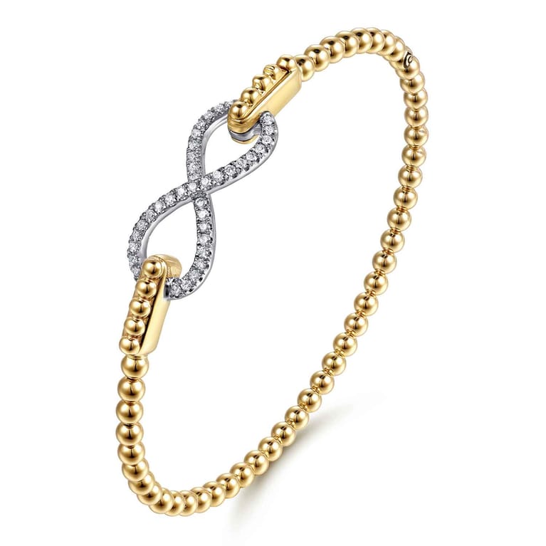 Infinity - 14K White and Yellow Gold Bujukan Diamond Infinity Bangle Bracelet - 0.3 ct - Shot 2