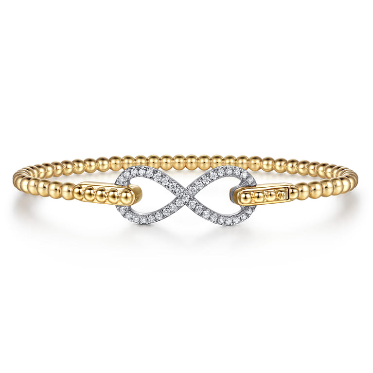 Infinity - 14K White and Yellow Gold Bujukan Diamond Infinity Bangle Bracelet - 0.3 ct - Shot 1