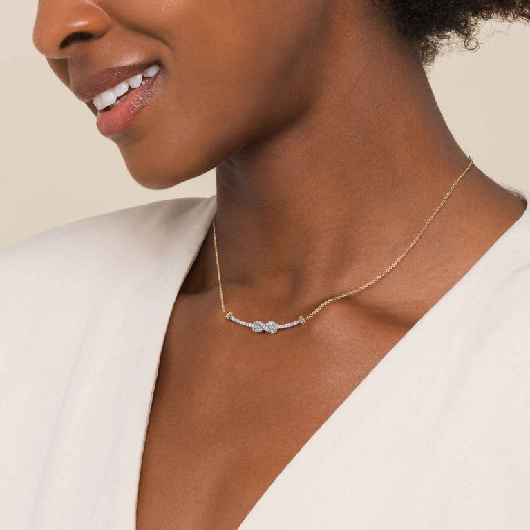 Infinity - 14K White and Yellow Gold Bujukan Diamond Infinity Bar Necklace - 0.26 ct - Shot 3