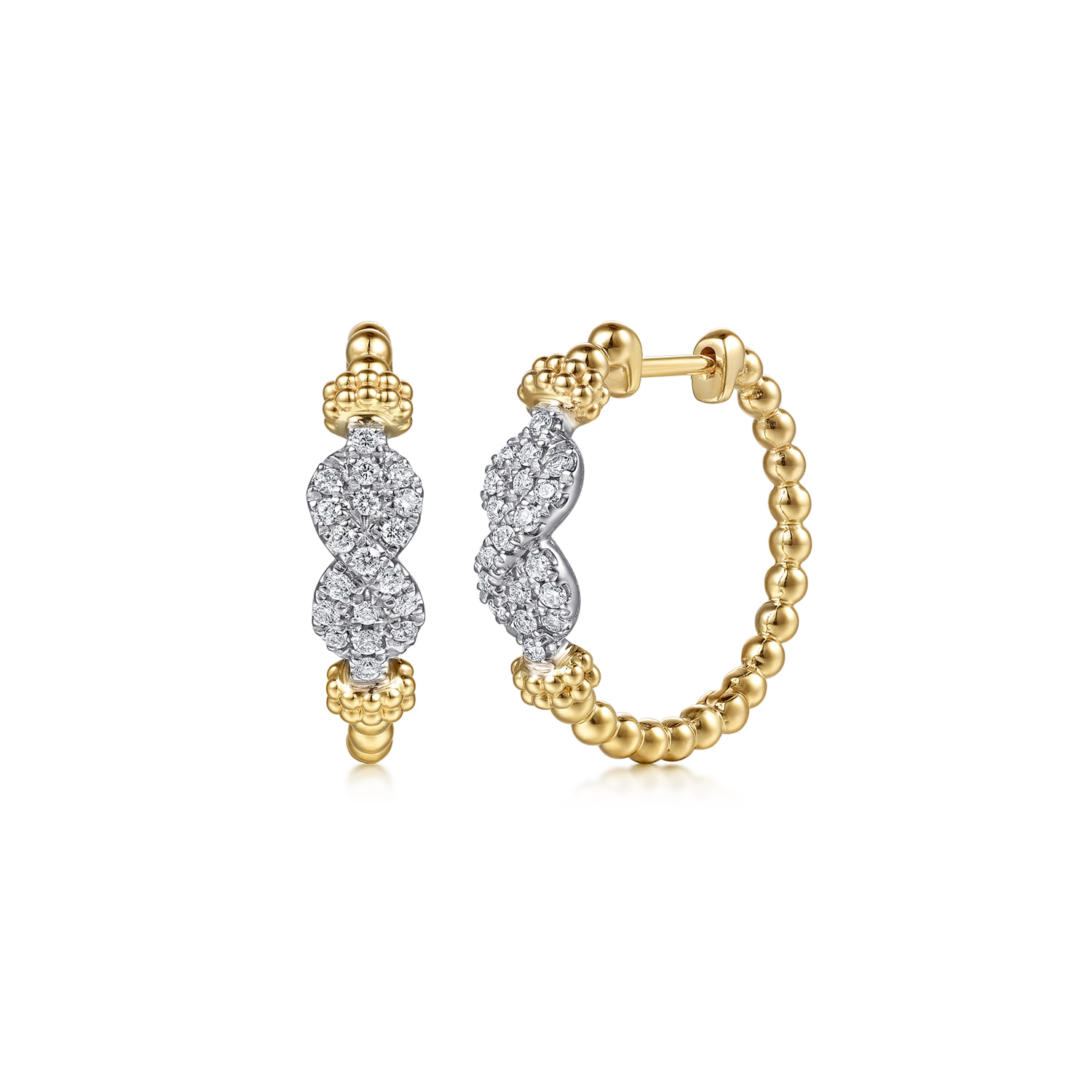 Infinity - 14K White and Yellow Gold Bujukan Diamond Infinity Intricate Hoop Earrings - 0.3 ct - Shot 1