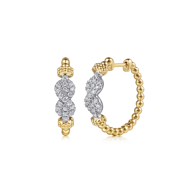 Infinity - 14K White and Yellow Gold Bujukan Diamond Infinity Intricate Hoop Earrings - 0.3 ct - Shot 1