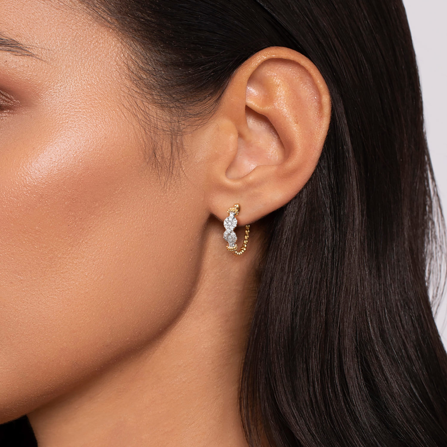 Infinity - 14K White and Yellow Gold Bujukan Diamond Infinity Intricate Hoop Earrings - 0.3 ct - Shot 3
