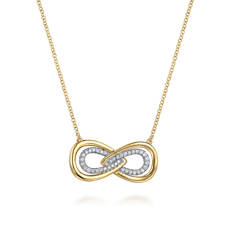 Infinity - 14K White and Yellow Gold Diamond Infinity Pendent Necklace - 0.16 ct - Shot 1