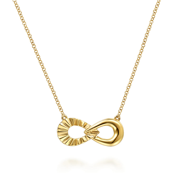 Infinity - 14K Yellow Gold Diamond Cut Infinity Necklace - Shot 1